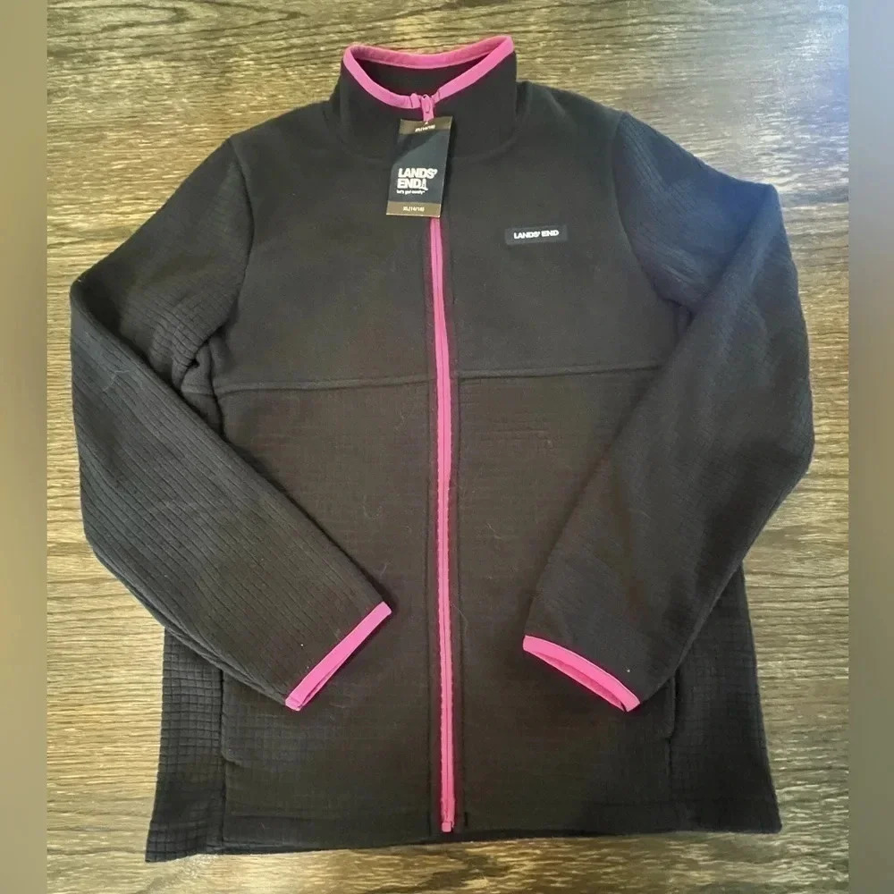 Lands' End Girl's Grid Fleece Zip Up Jacket XL - Picture 4 of 5